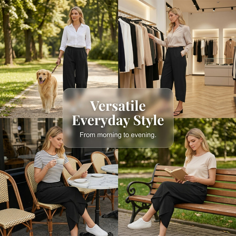 👖50% OFF NOW!✨Vintage Asymmetrical Elastic Waist Pockets Pants – Unique Design, Comfortable Fit & Functional Style🌸