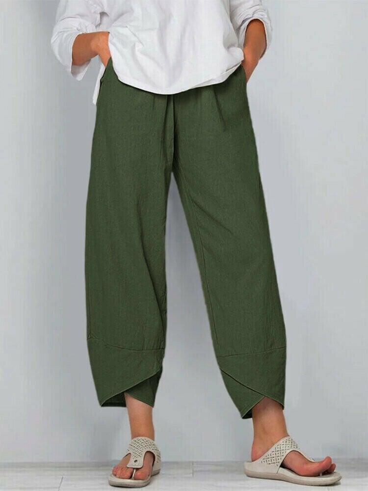 👖50% OFF NOW!✨Vintage Asymmetrical Elastic Waist Pockets Pants – Unique Design, Comfortable Fit & Functional Style🌸
